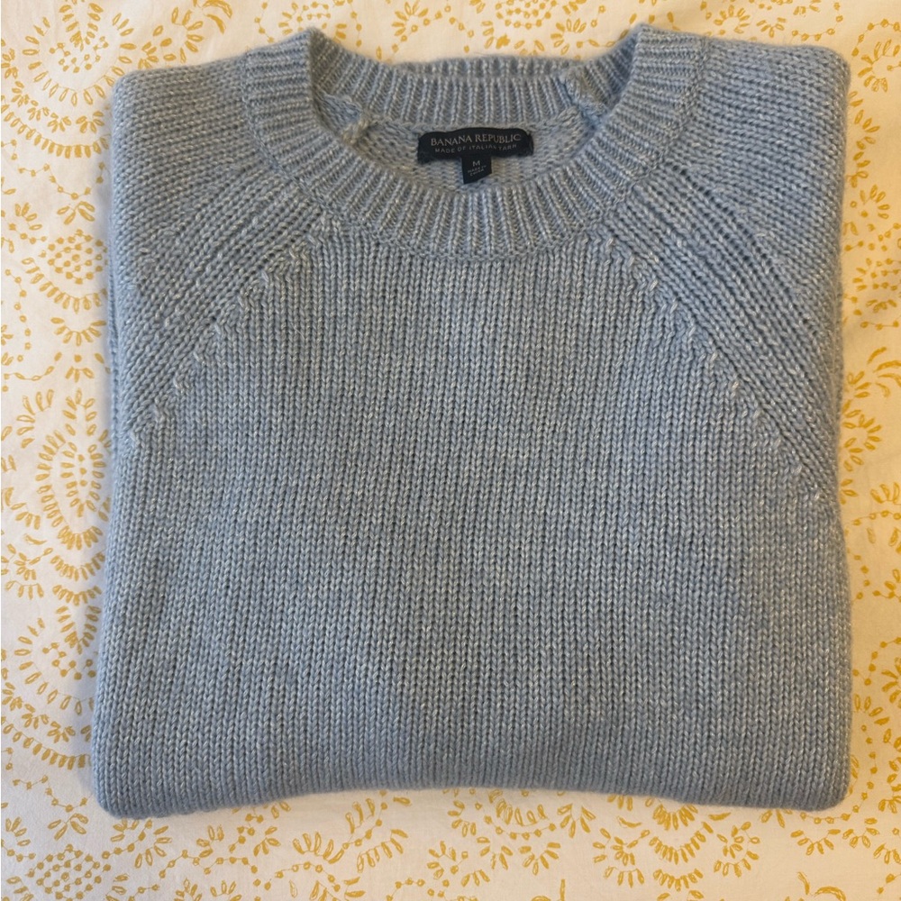 Banana Republic Italian Yarn Knit Sweater Gray Blue Crewneck Pullover Size M - Picture 2 of 6